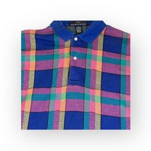 Vintage Woods & Woods Plaid Short Sleeve Polo Shirt Mens Sz M Blue‎ Multicolored